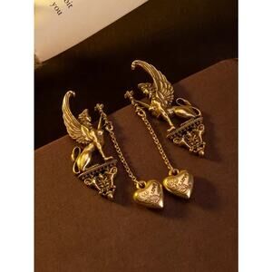 Bronze Egyptian Sphinx Exotic Egyptian Style Heart Dangling Earrings